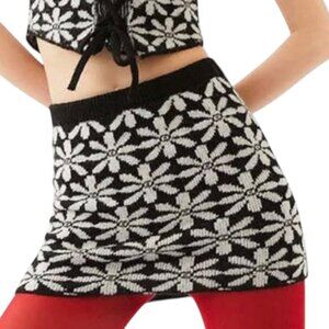 Tach Hadar Knit Mini Skirt Black White Alpaca Blend NWT Size Small
